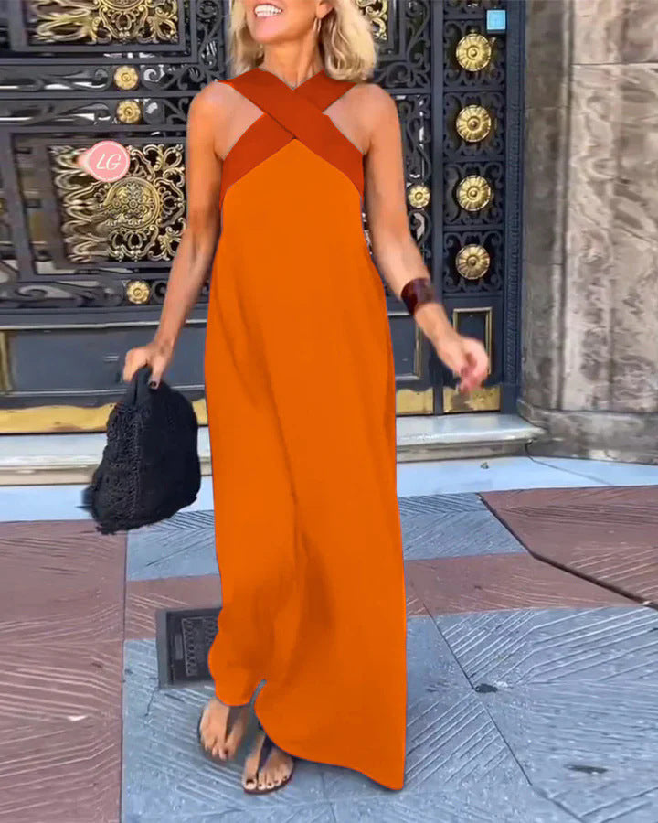 Breathable Crossed Back Open Maxi Dress