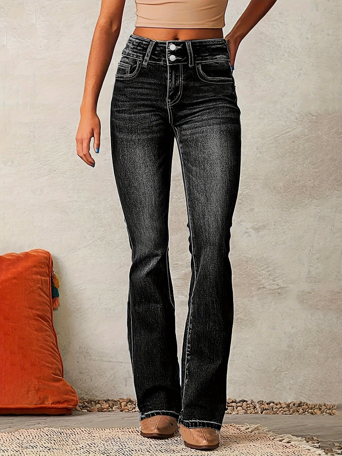 High Waist Straight Flare Denim Jeans