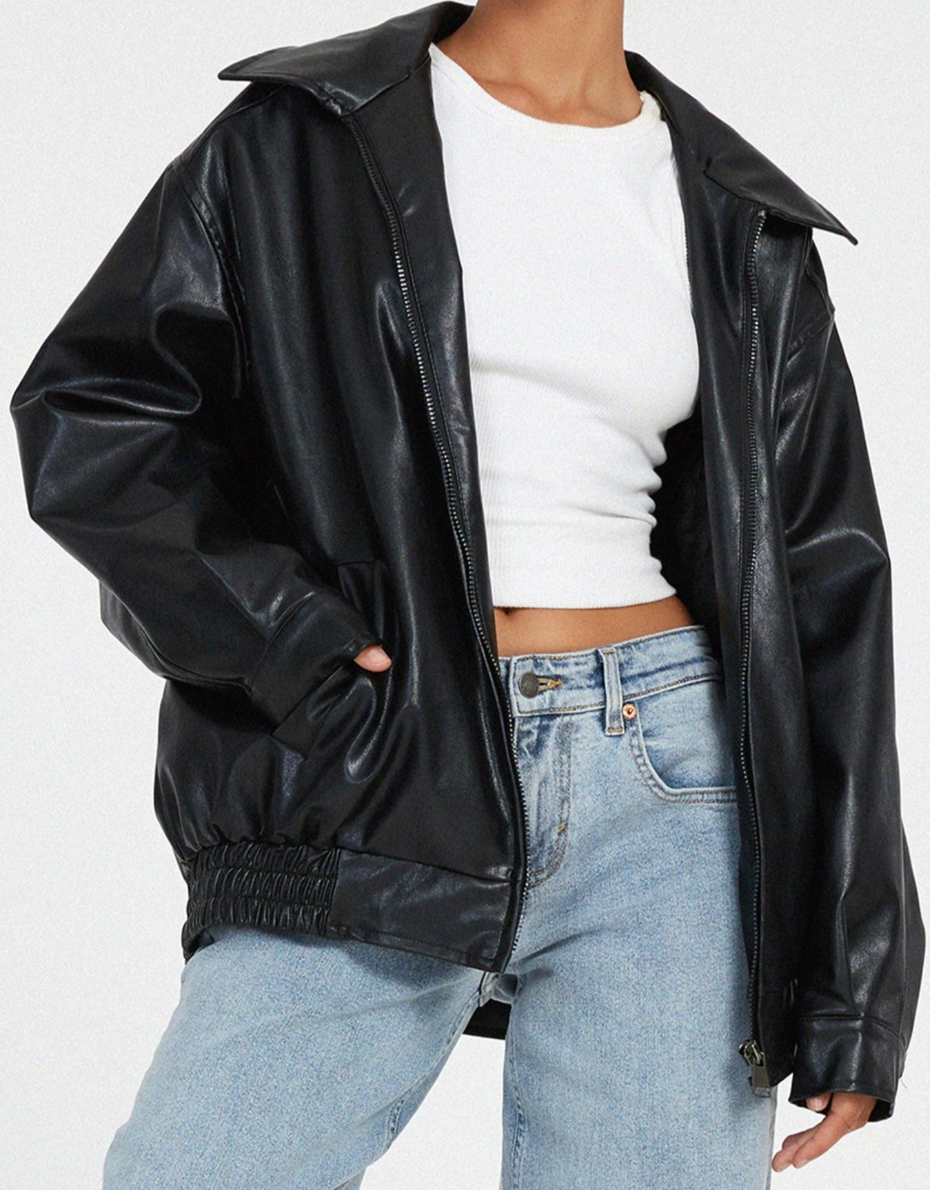 Oversized Faux Leather Jacket With Soft Lining