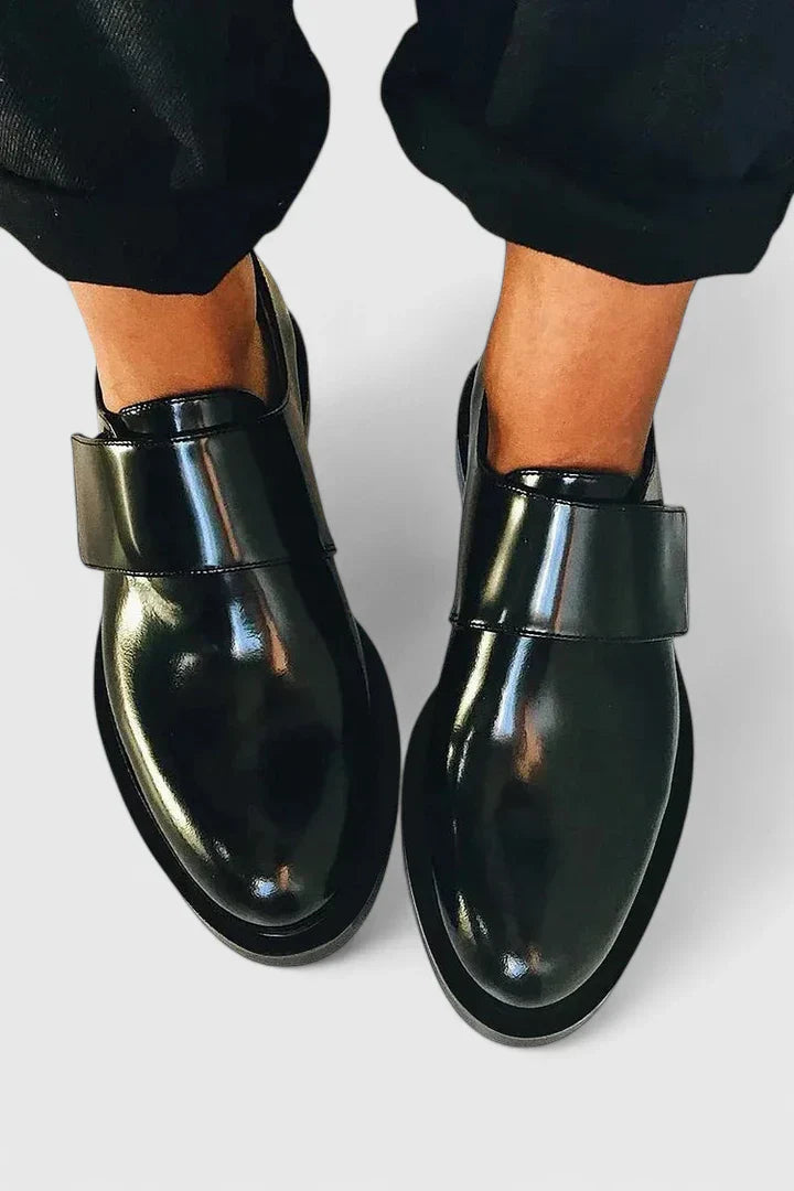 Mirror Finish Shoes With Structural Middle Strap