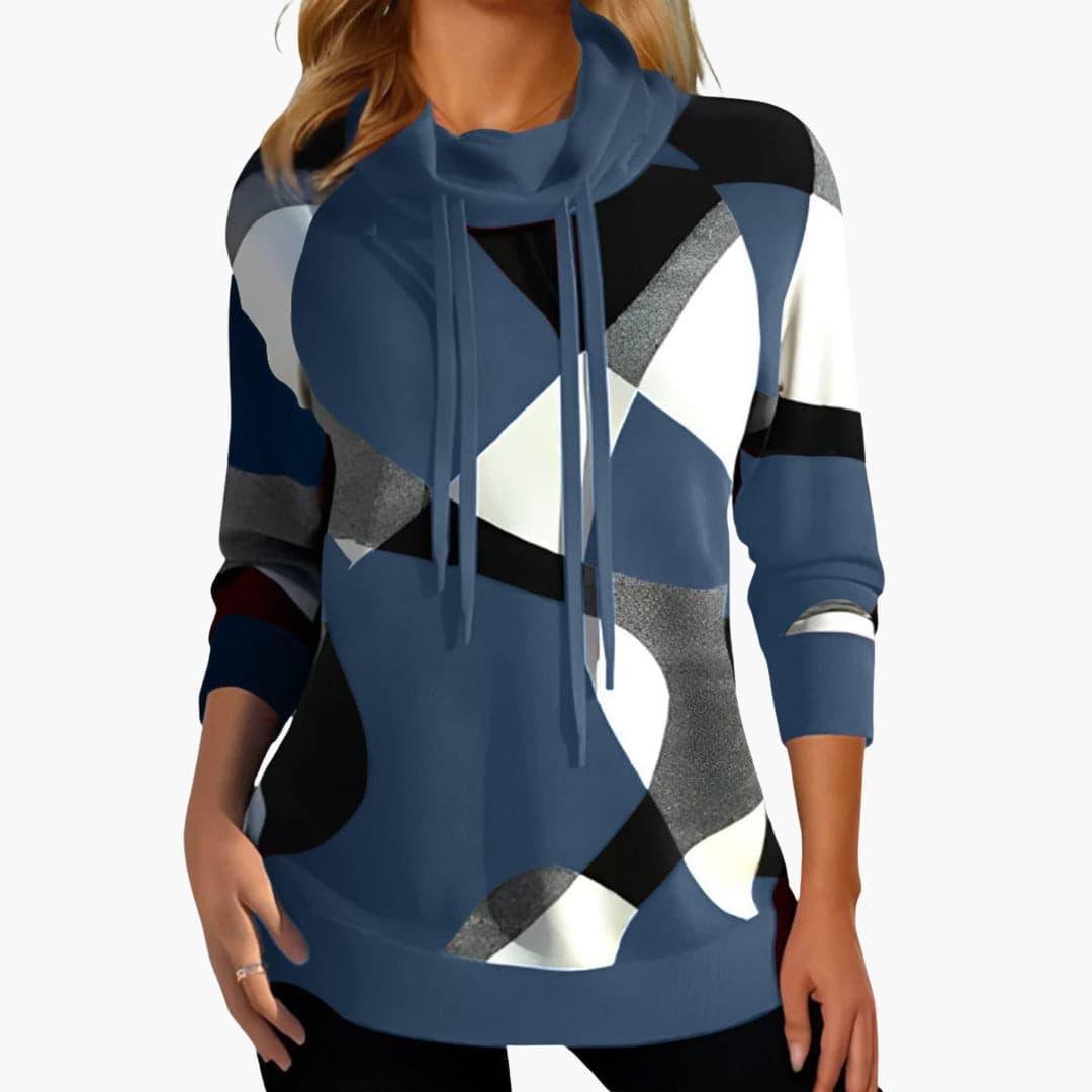 Color Block Cowl Neck Drawstring Hoodie