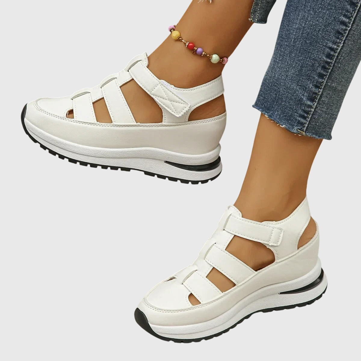 Non-Slip Adjustable Flat Sandals with Supportive Sole