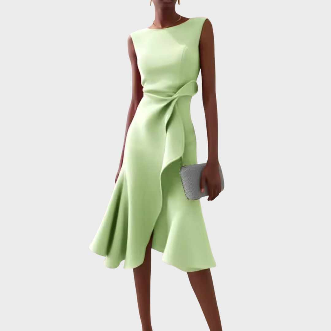 Asymmetric Draped Hem Sleeveless Midi Dress