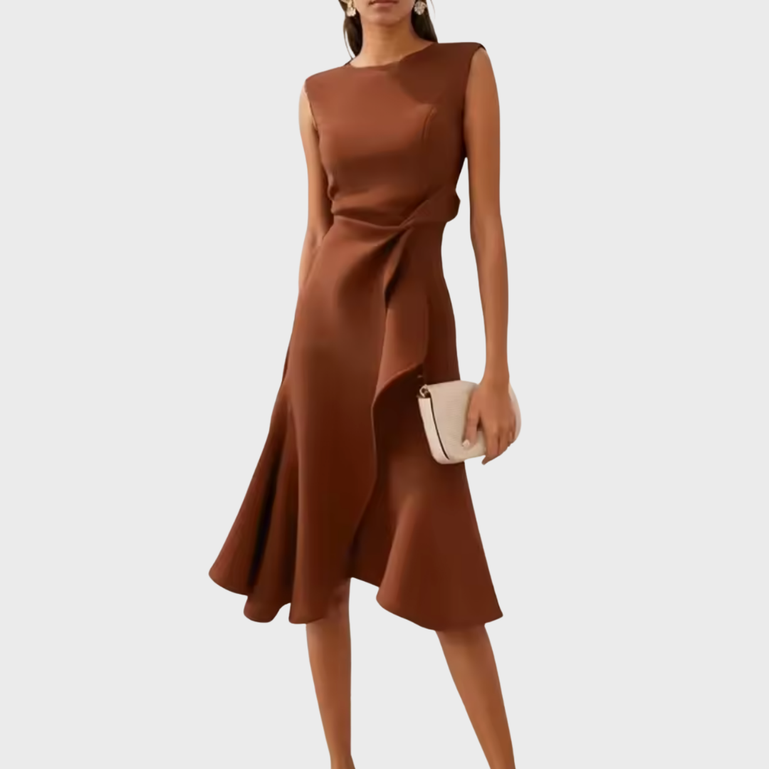 Asymmetric Draped Hem Sleeveless Midi Dress