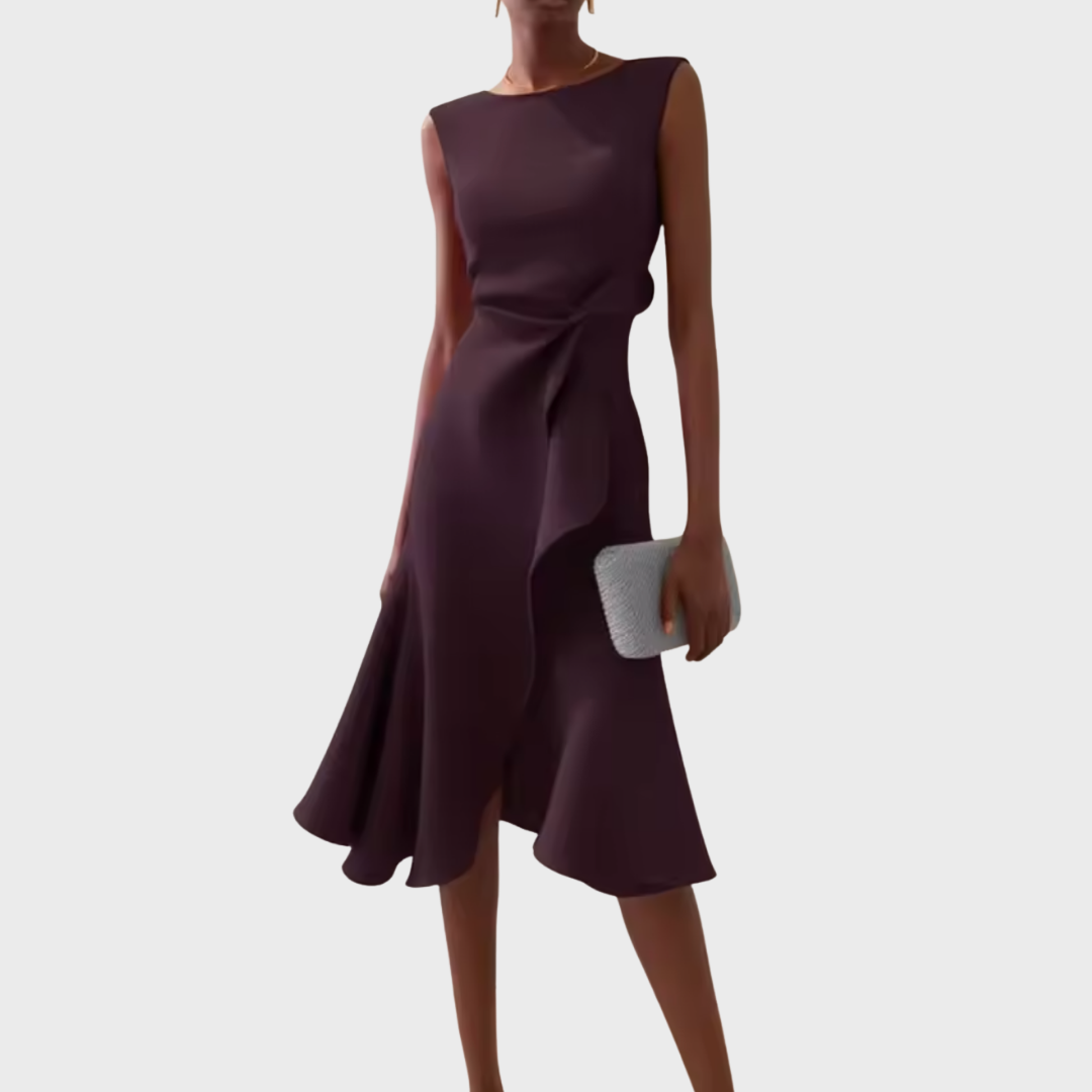 Asymmetric Draped Hem Sleeveless Midi Dress