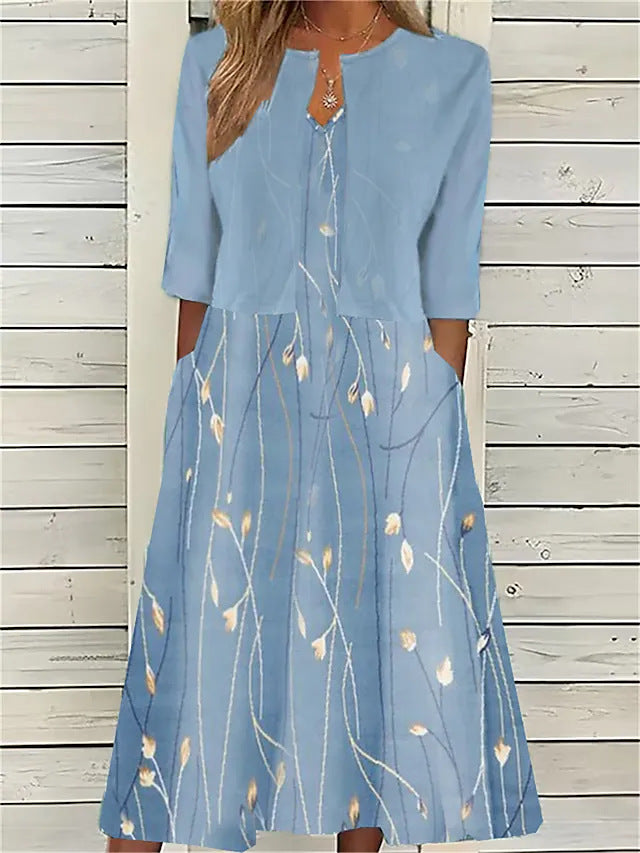 Floral Two-Piece Half Sleeve Midi Set