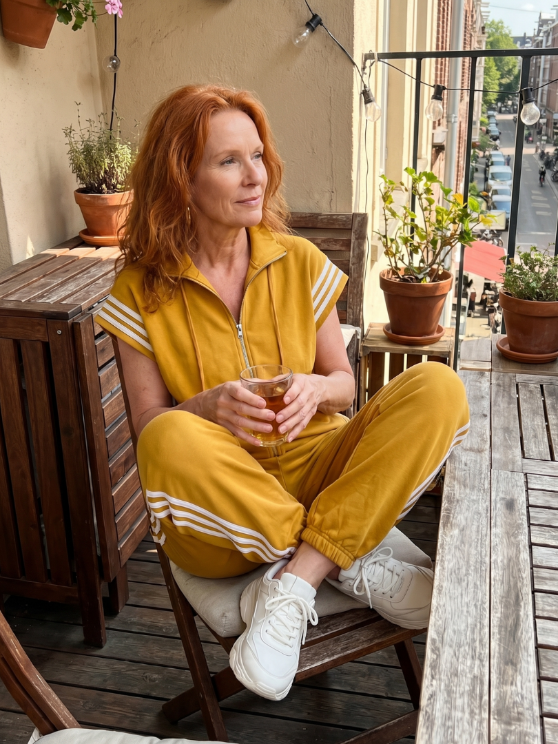 Full Length Zip Front Jumpsuit with Side Stripe Panels