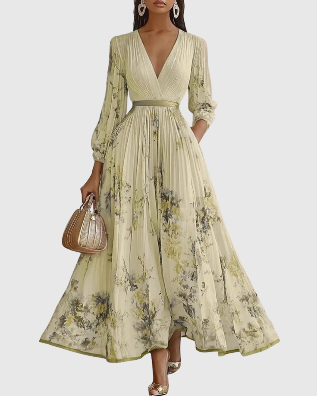 Pleated Maxi Dress for Women - Elegant Flowing Formal Evening Dress