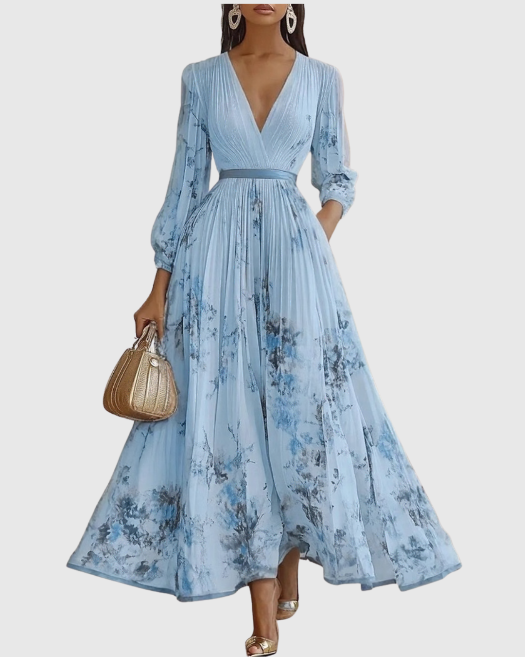Pleated Maxi Dress for Women - Elegant Flowing Formal Evening Dress