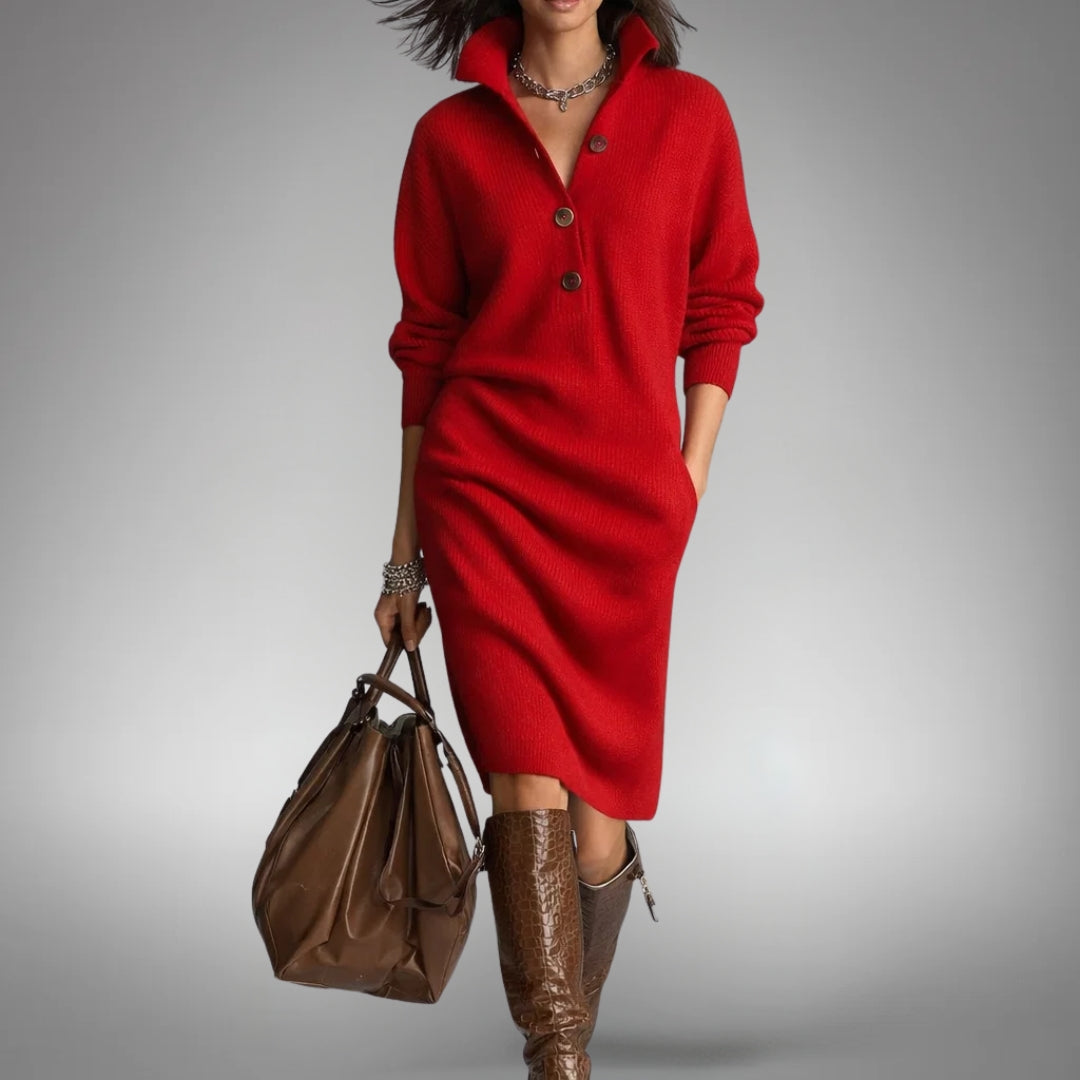 Knit Polo Collar Button-Front Dress