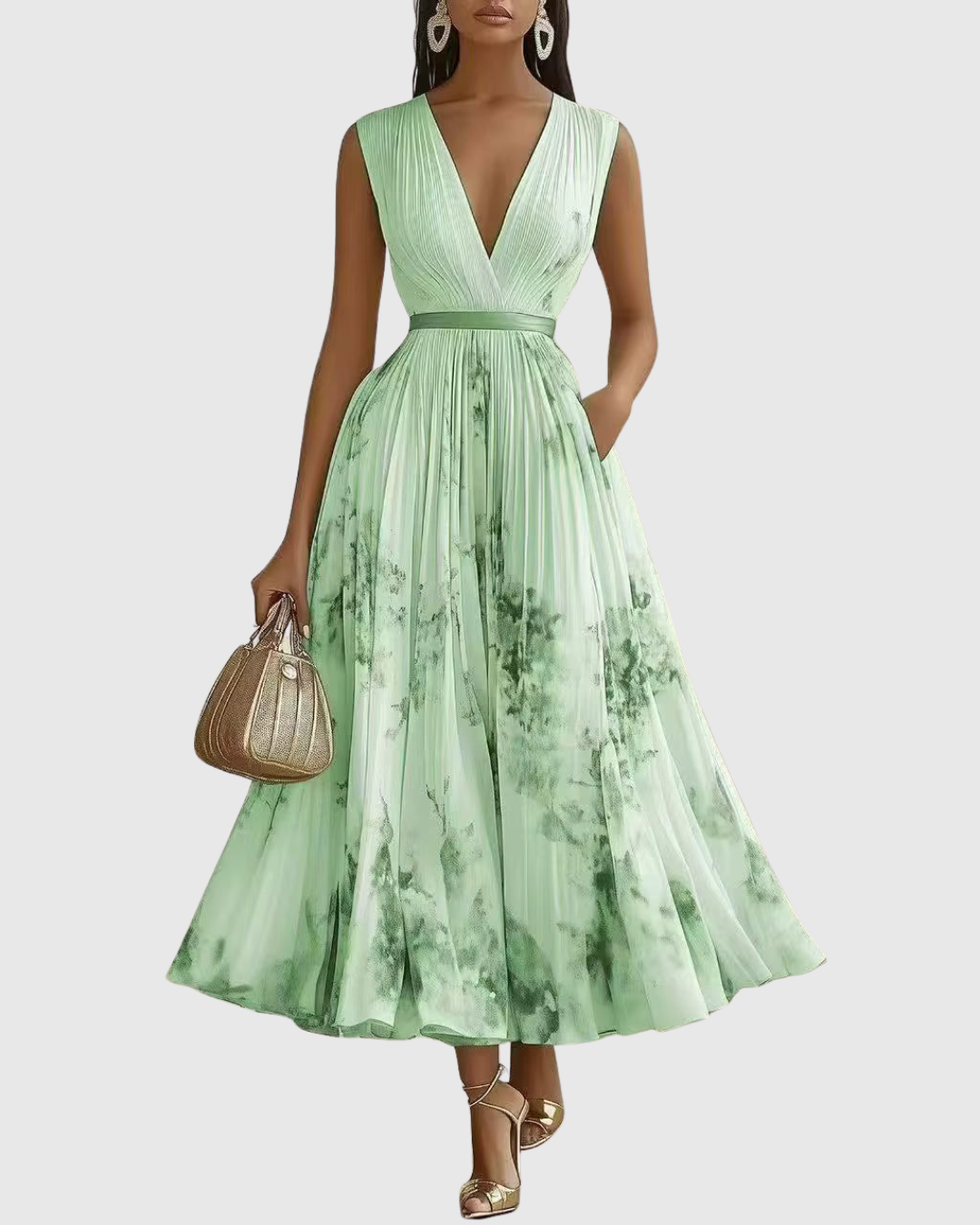 Pleated Maxi Dress for Women - Elegant Flowing Formal Evening Dress