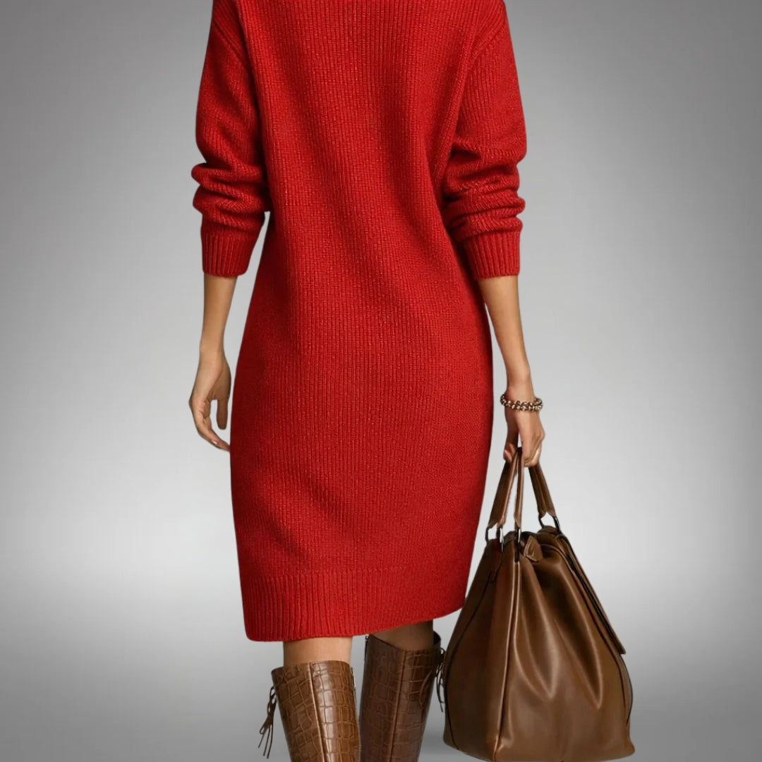Knit Polo Collar Button-Front Dress