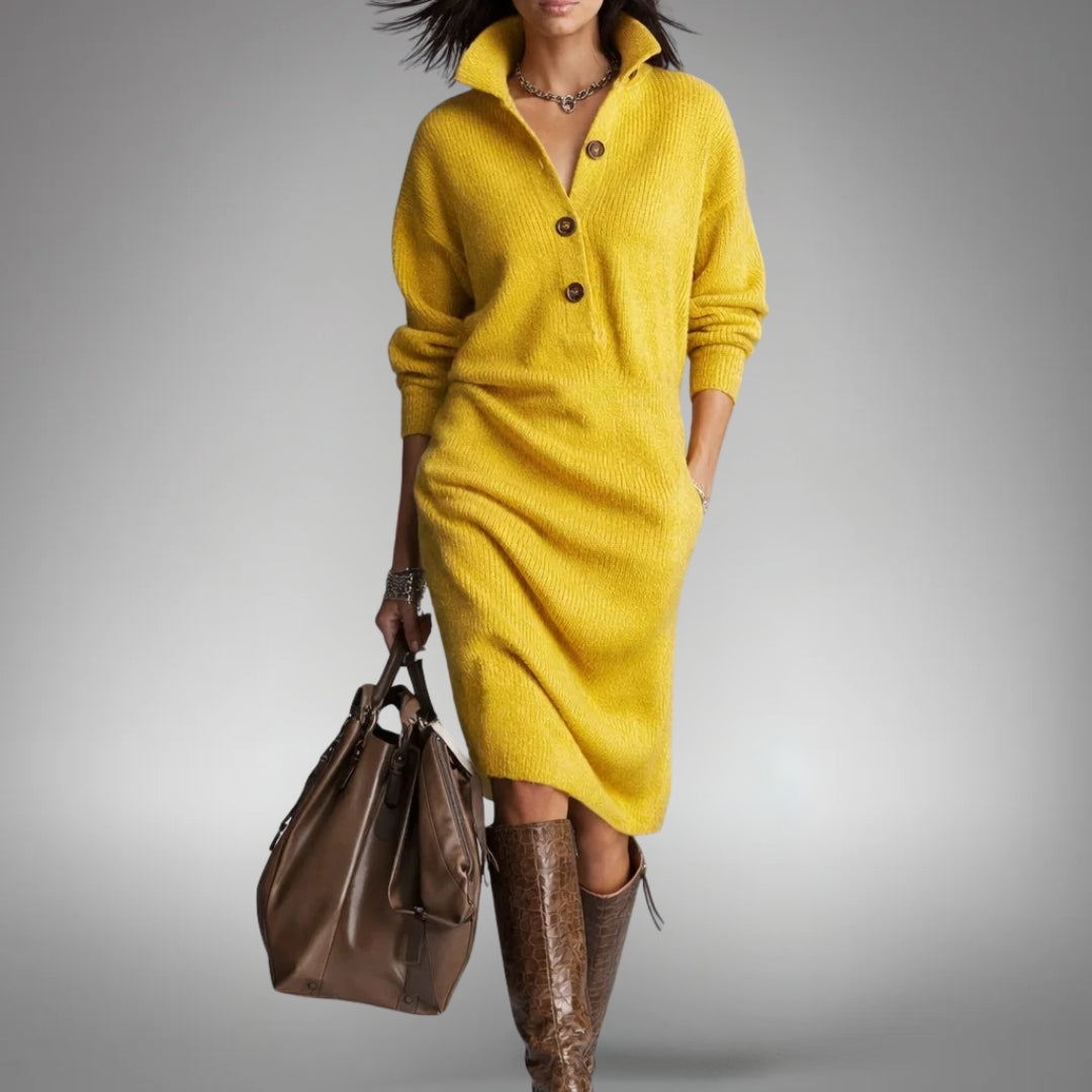 Knit Polo Collar Button-Front Dress