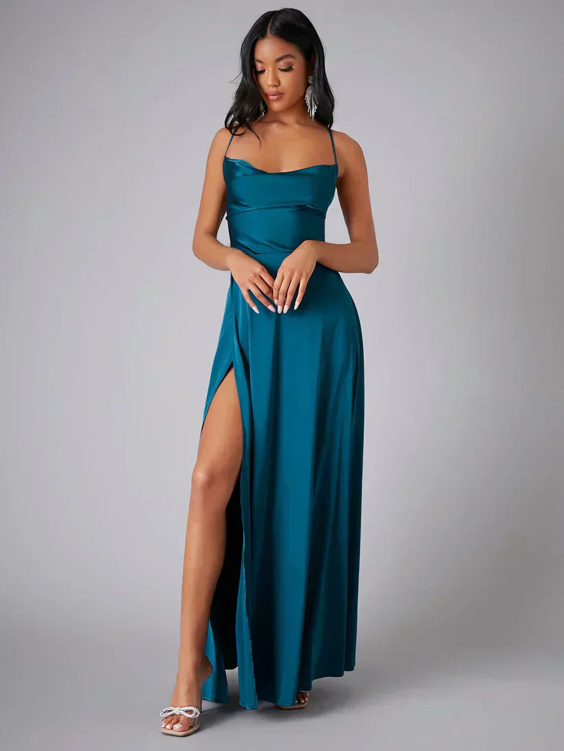 High Split Open Back Satin Evening Dress