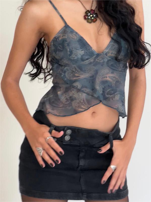 Crisscross Mesh Ruffle Hem Cami Top