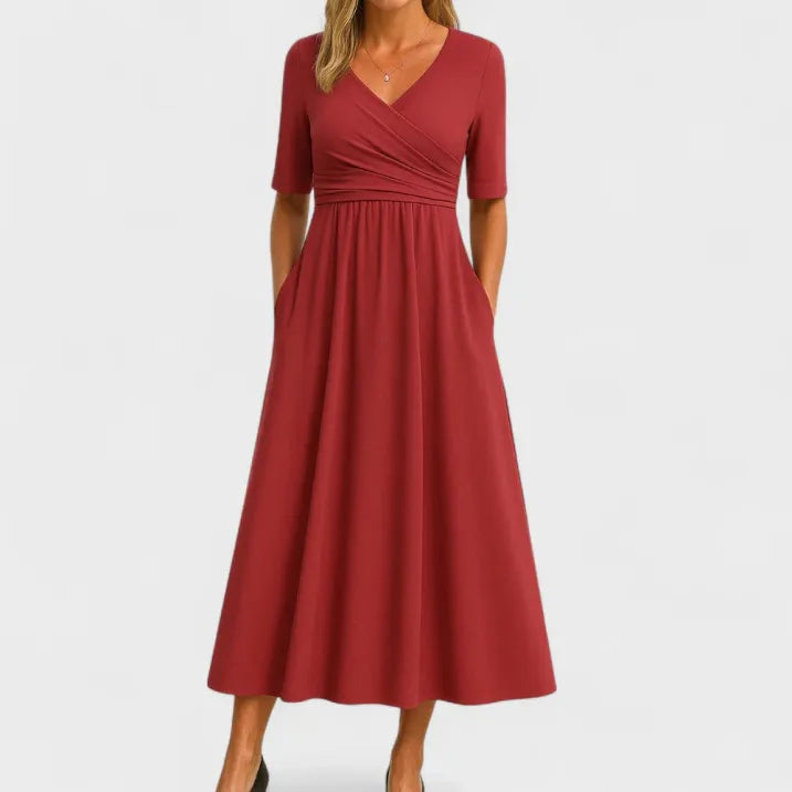 Flowy V-Neck Midi Dress for Special Occasions
