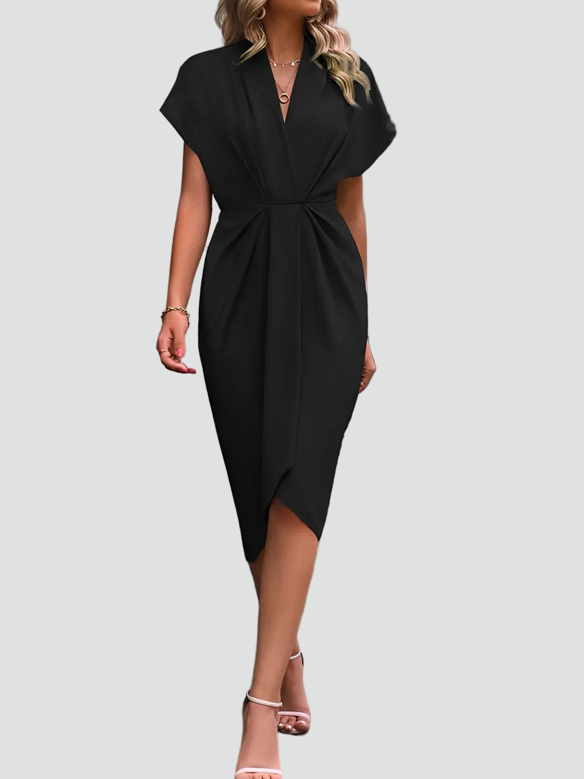 Wrap V-Neck Midi Cocktail Dress