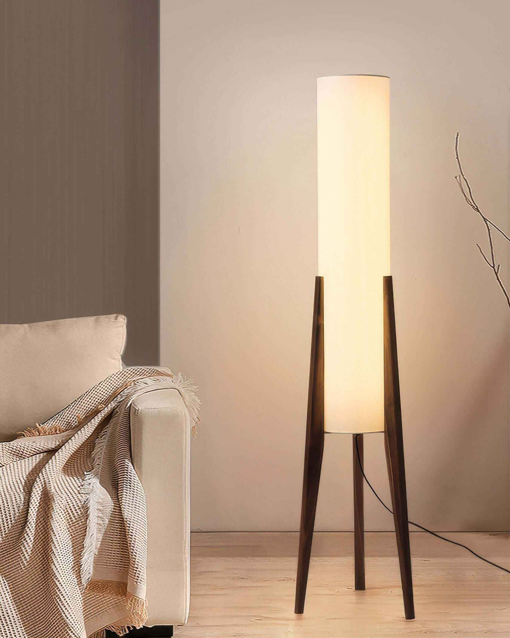 Solid Wood Floor Lamp With Fabric Shade