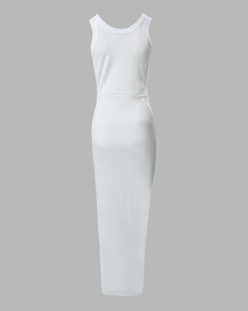 Sleeveless Ribbed Ruched Bodycon Maxi Tank Dress