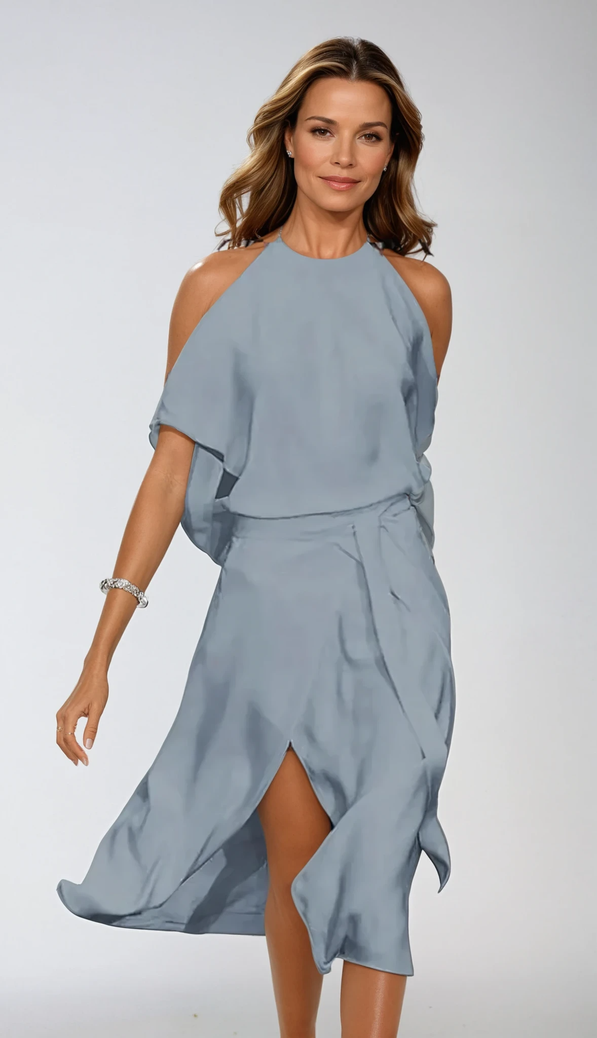 Off Shoulder Midi Dress With Flowing Fabric