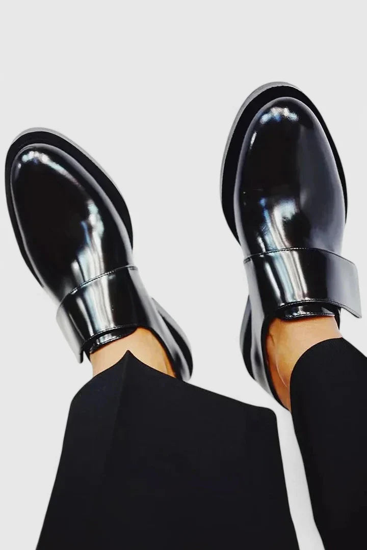 Mirror Finish Shoes With Structural Middle Strap