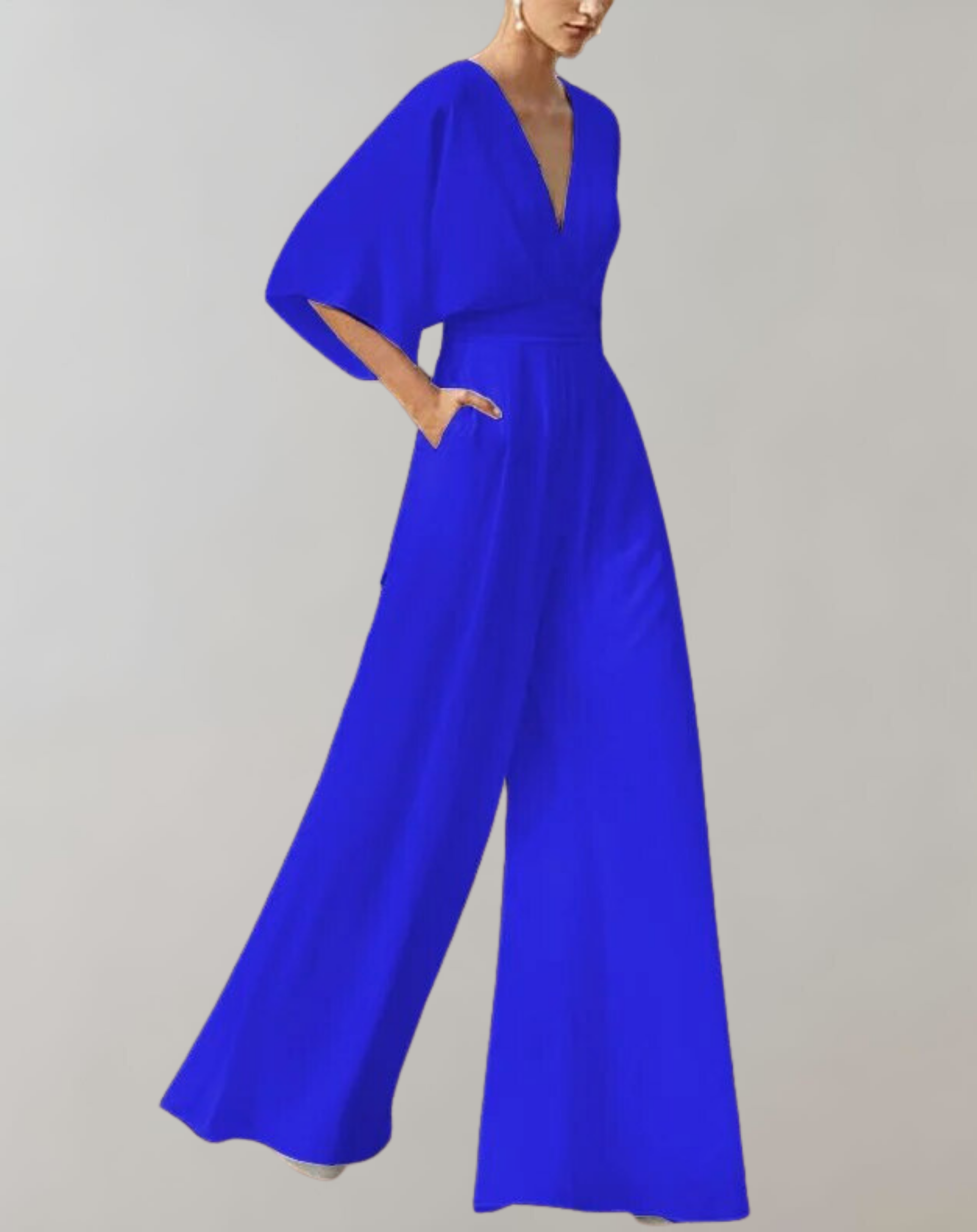 Wide Leg Linen Blend Evening Jumpsuit