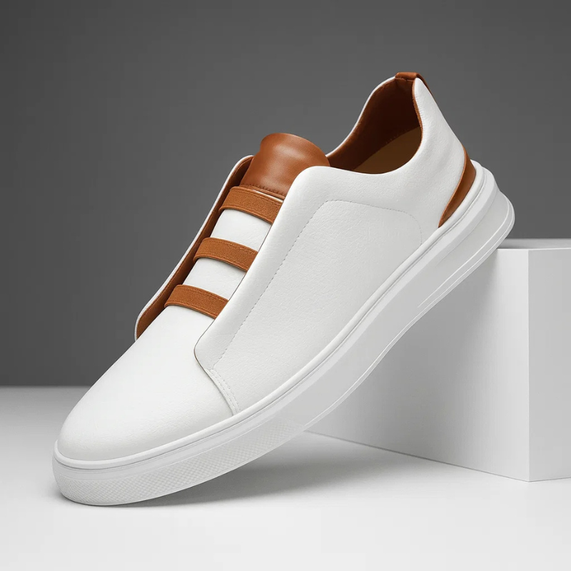 Men's Genuine Leather Sneakers with Loop Lacing