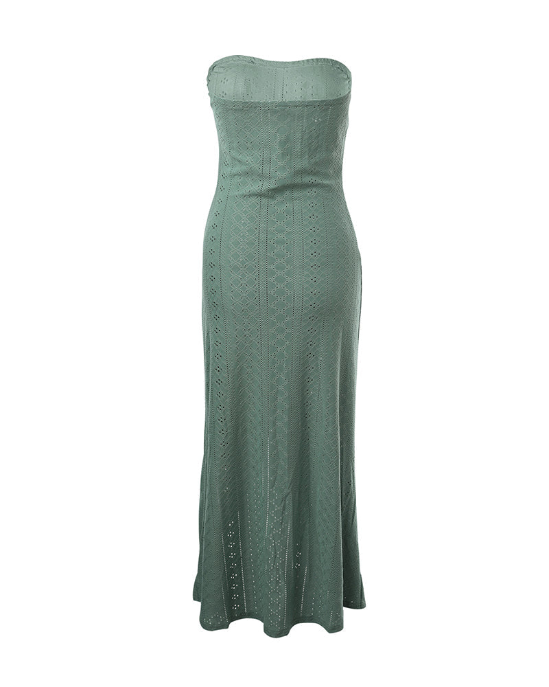 Ruched Bandeau Maxi Dress With Eyelet Embroidery