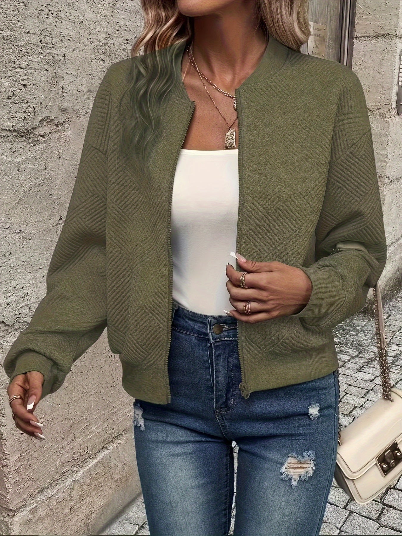 Lightweight Zip Up Jacket With Stand Collar
