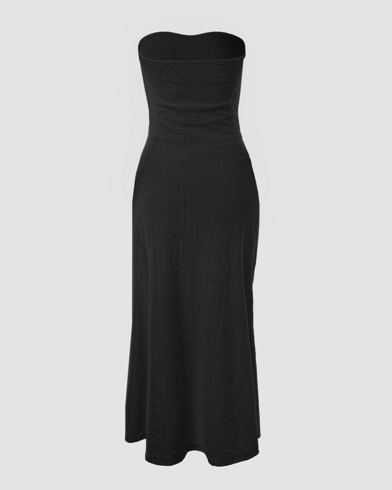 Ruched Bandeau Maxi Dress With Eyelet Embroidery