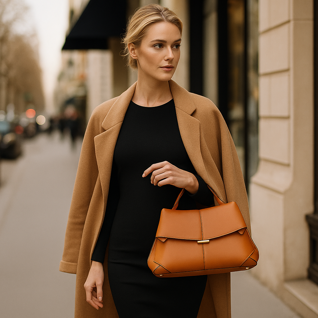 Compact Cowhide Leather Handbag for Women