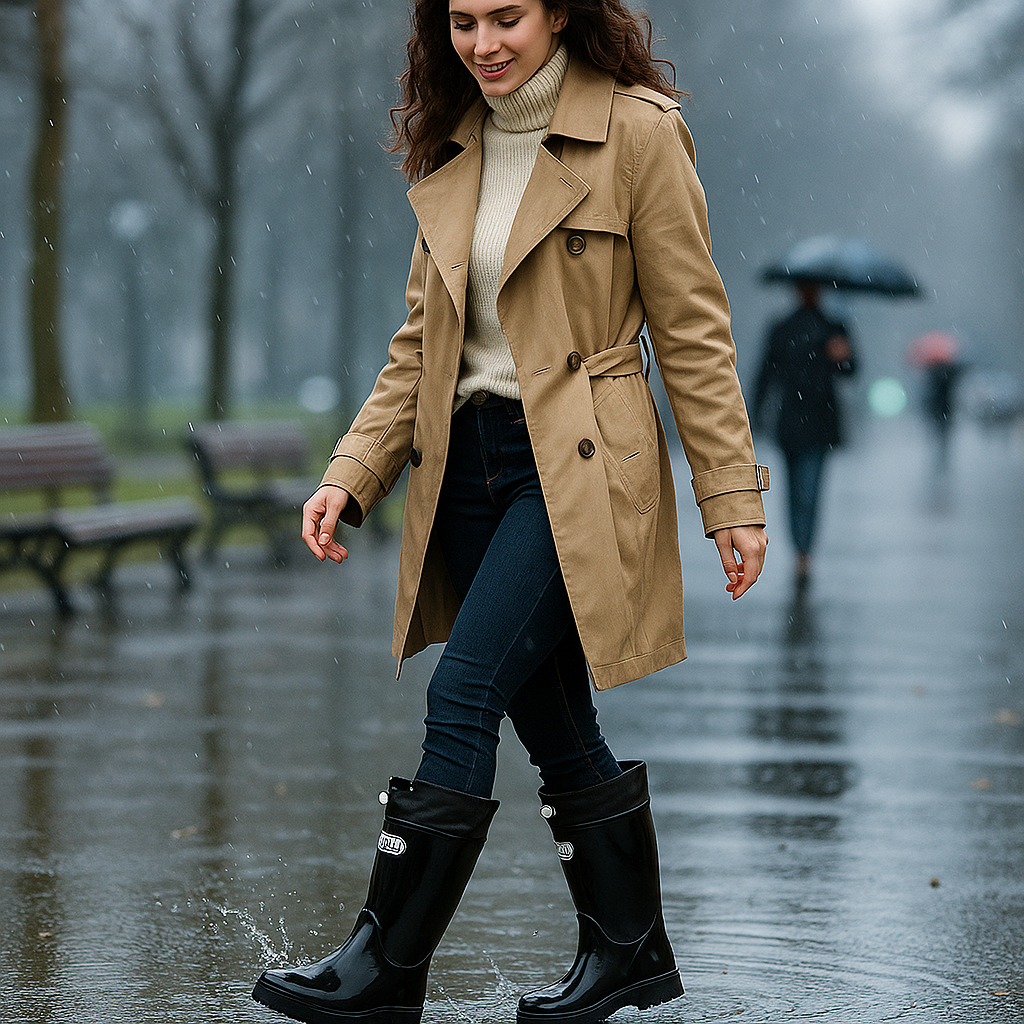 Waterproof Rubber Rain Boots With Adjustable Lacing