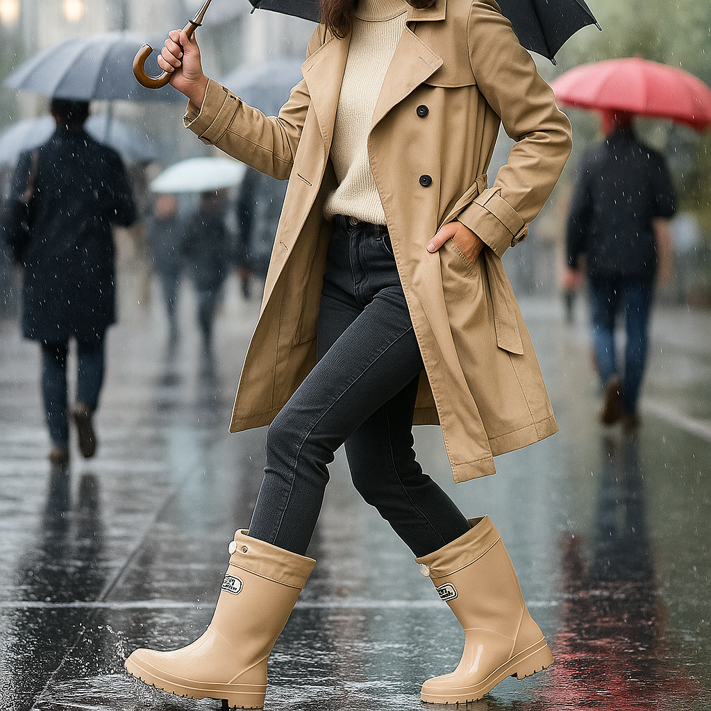 Waterproof Rubber Rain Boots With Adjustable Lacing