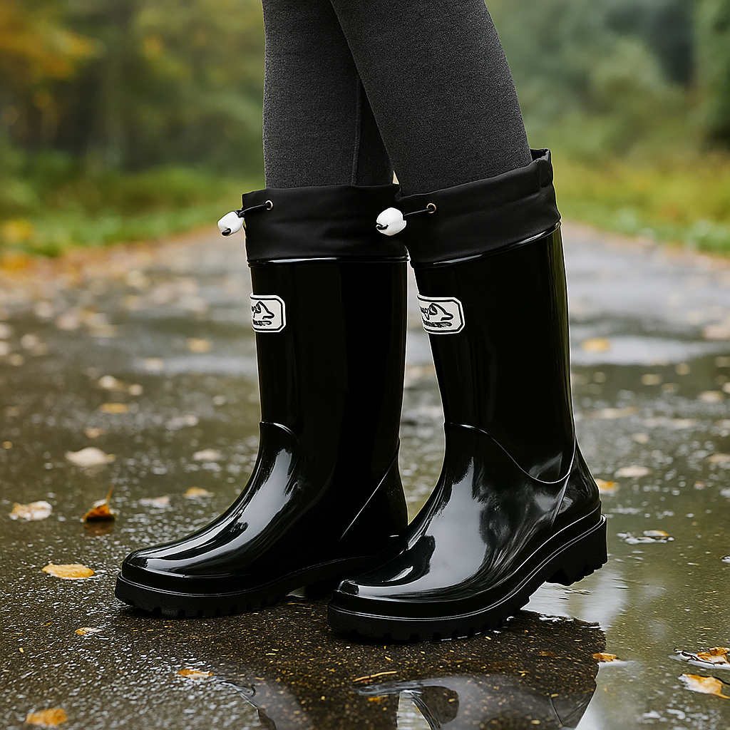 Waterproof Rubber Rain Boots With Adjustable Lacing