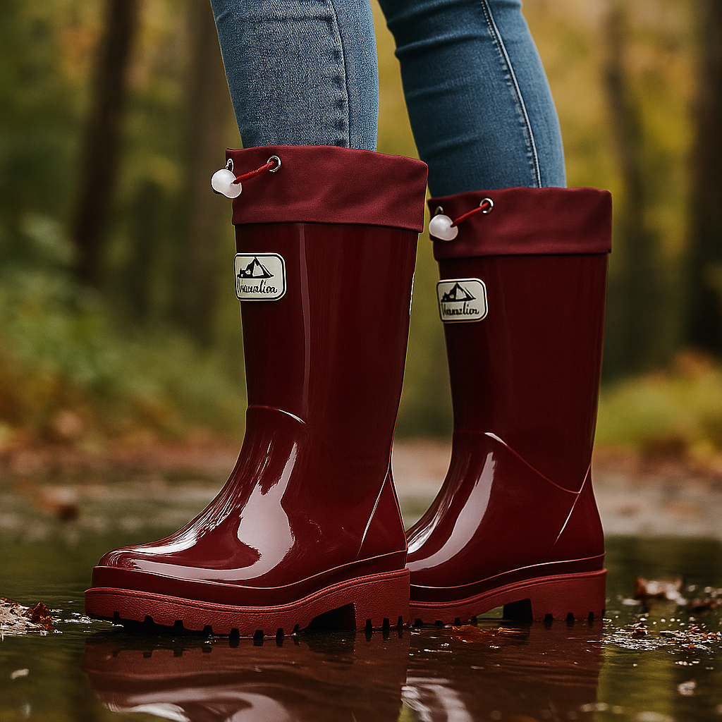 Waterproof Rubber Rain Boots With Adjustable Lacing