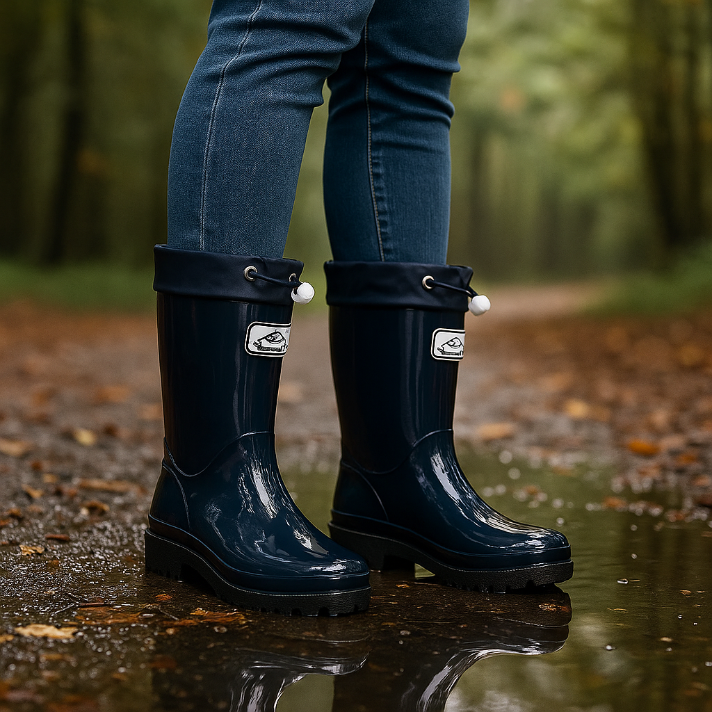 Waterproof Rubber Rain Boots With Adjustable Lacing
