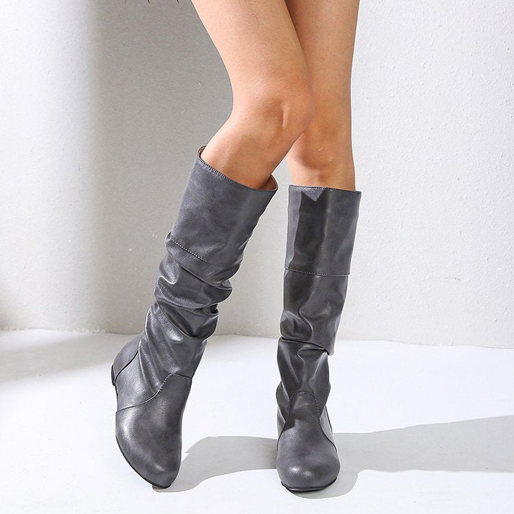 Pleated Block Heel Boots