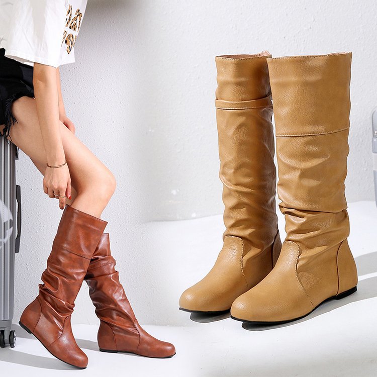 Pleated Block Heel Boots