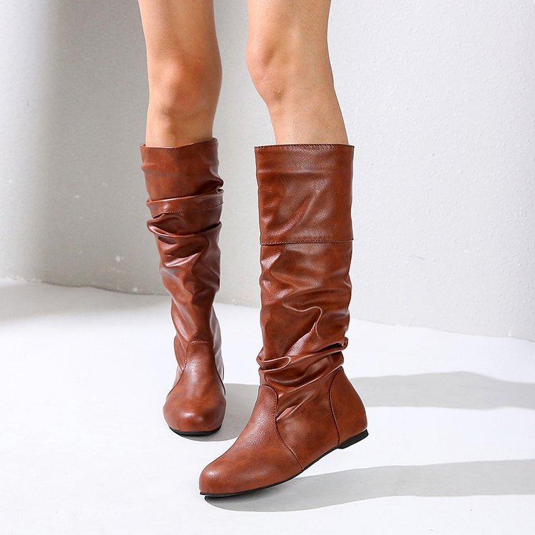 Pleated Block Heel Boots