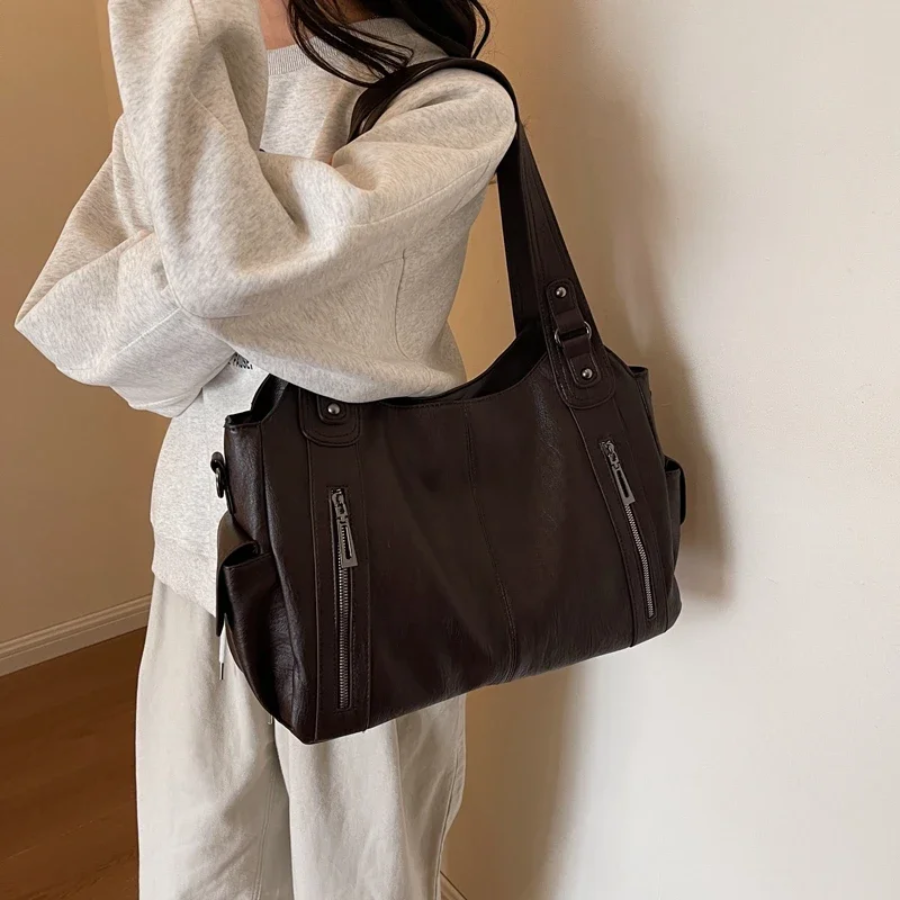 Retro Solid Color Textured Shoulder Bag