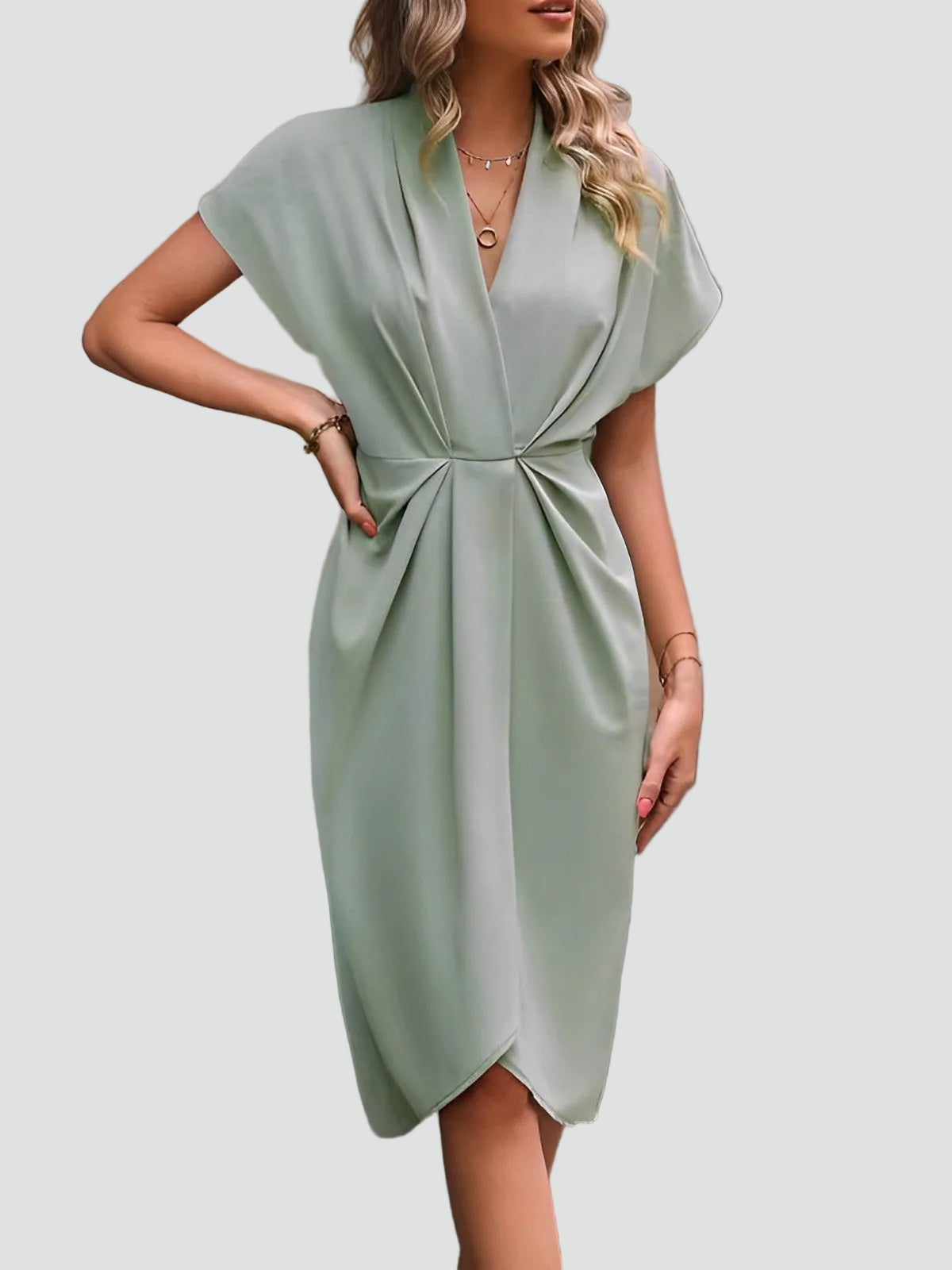 Wrap V-Neck Midi Cocktail Dress
