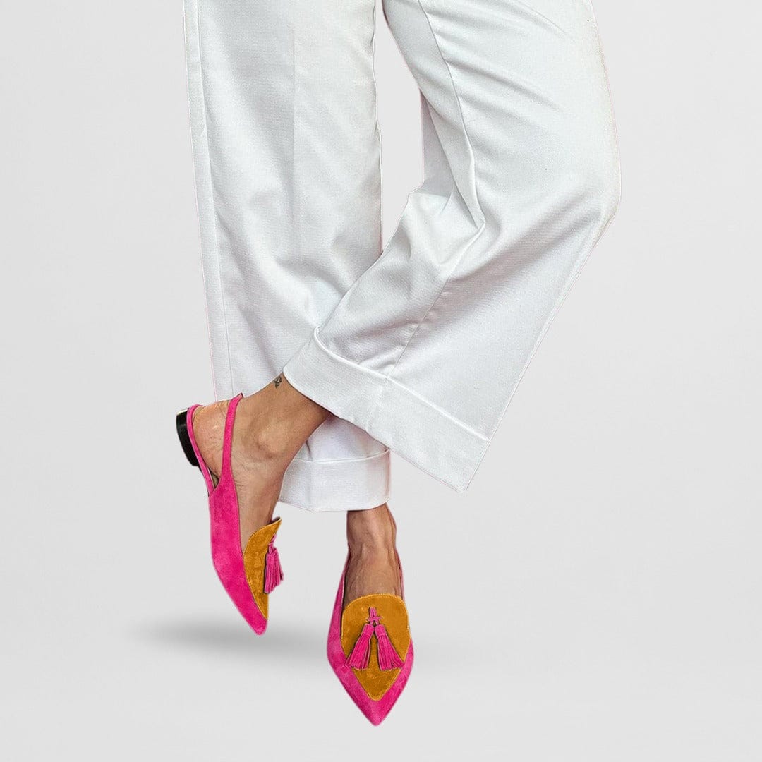 Pointed Toe Slingback Ballet Flats with Fringe Tassel