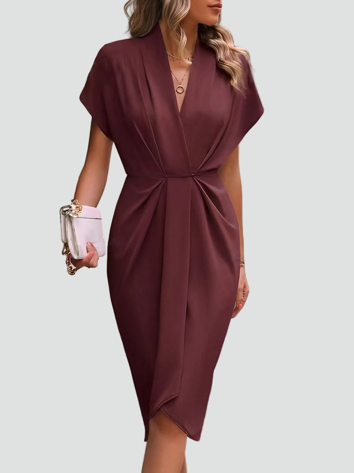Wrap V-Neck Midi Cocktail Dress