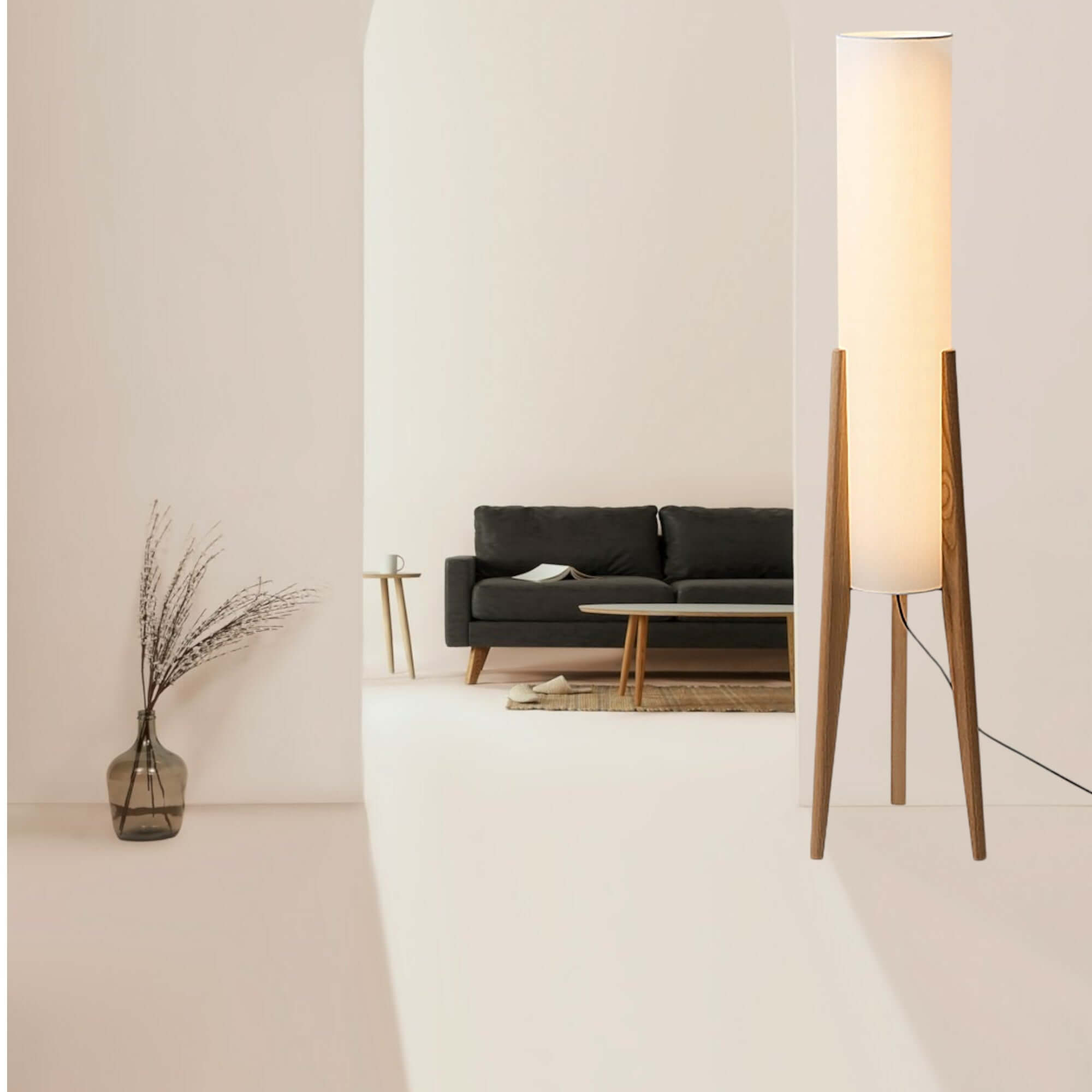 Solid Wood Floor Lamp With Fabric Shade