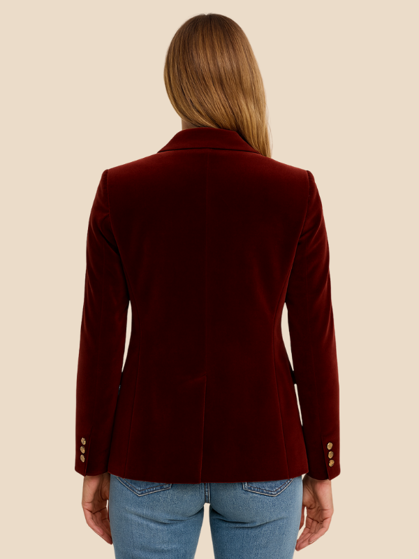 Velvet Blazer for Women – Burgundy with Gold Buttons