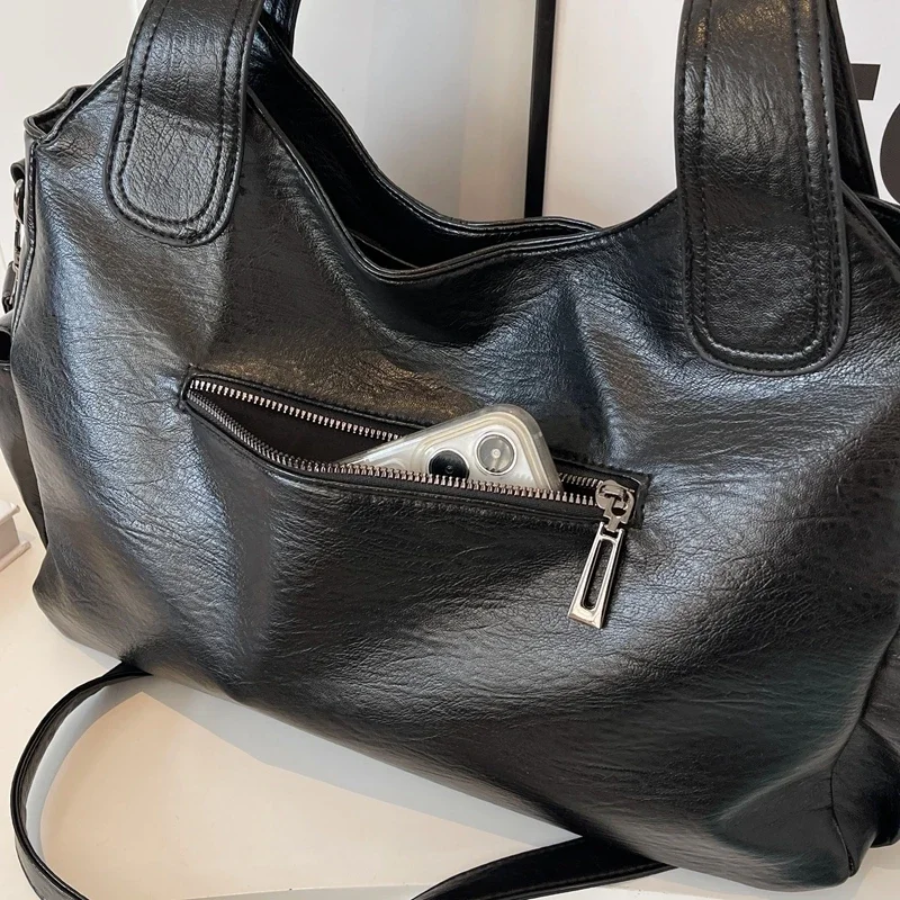 Retro Solid Color Textured Shoulder Bag