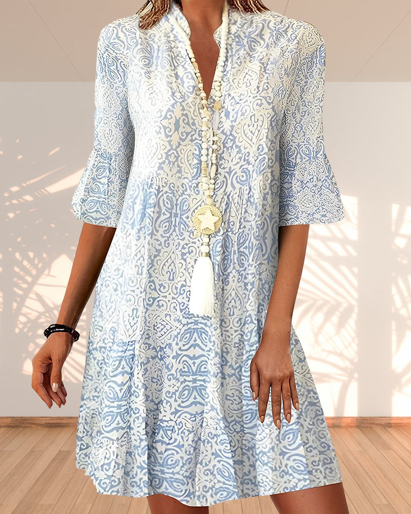 Boho Mini Dress for Women - Short Sleeves