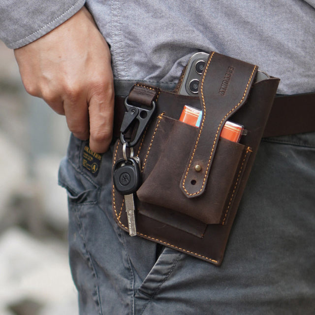 Men's Multi-Pocket Leather Waist Bag