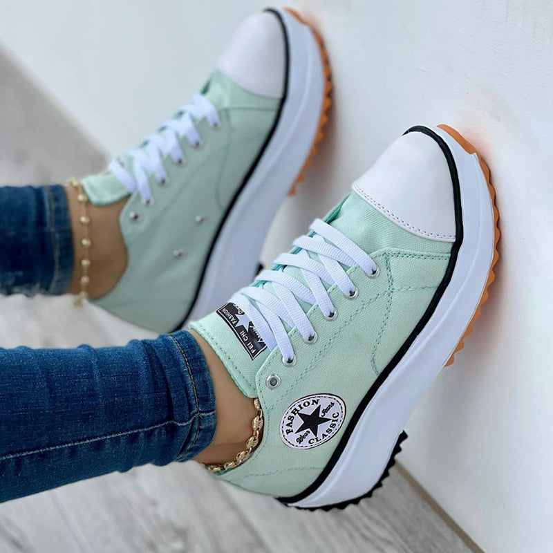 Women's Canvas Platform Sneakers with Lace-Up Closure