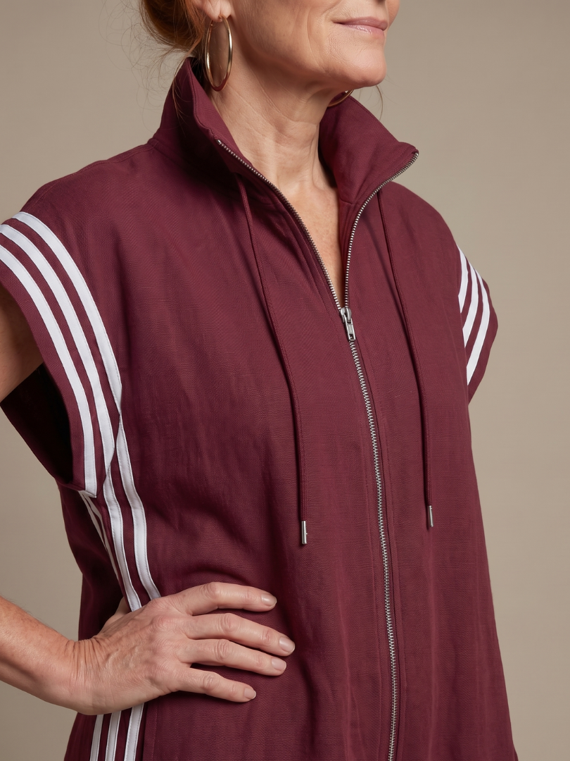 Full Length Zip Front Jumpsuit with Side Stripe Panels